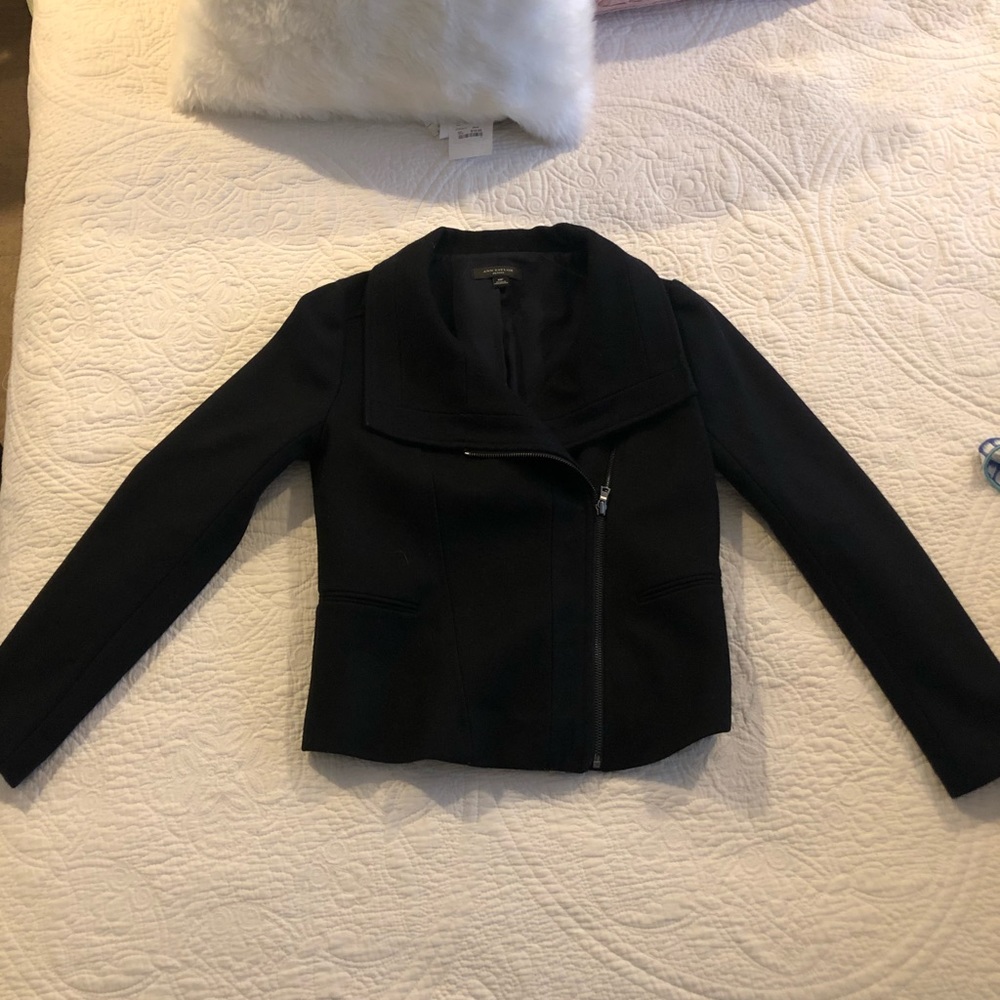 Wool Ann Taylor Moto Jacket Navy and Black